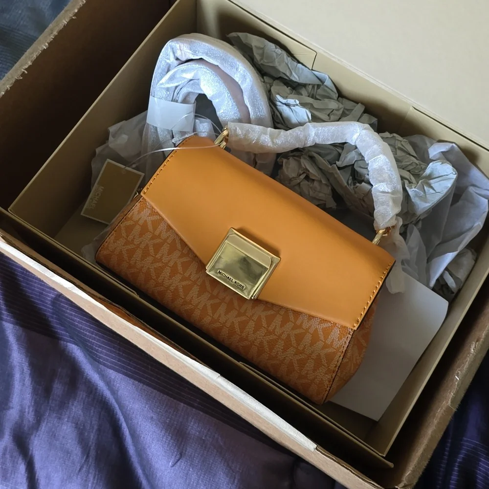 Michael Kors Two-Tone Orange Logo Leather Crossbody Bag